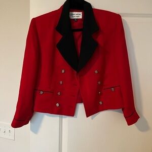Albert Nipon Petite Vintage double breasted‎ red blazer cropped